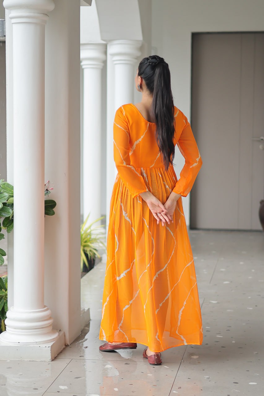 Yellow Leheriya Print Work With Kutchi Patchework Navratri Kurti