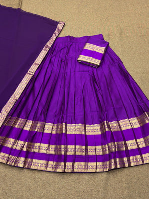 Classic South Indian half saree lehenga purple gold border