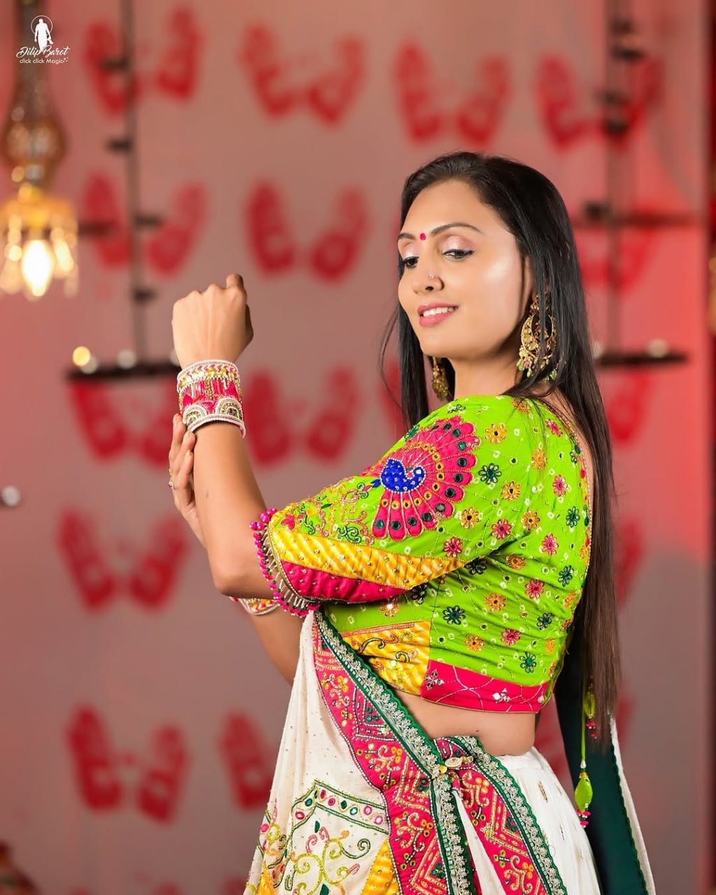 Green Muslin Cotton Real Mirror Work Navratri Lehenga Choli