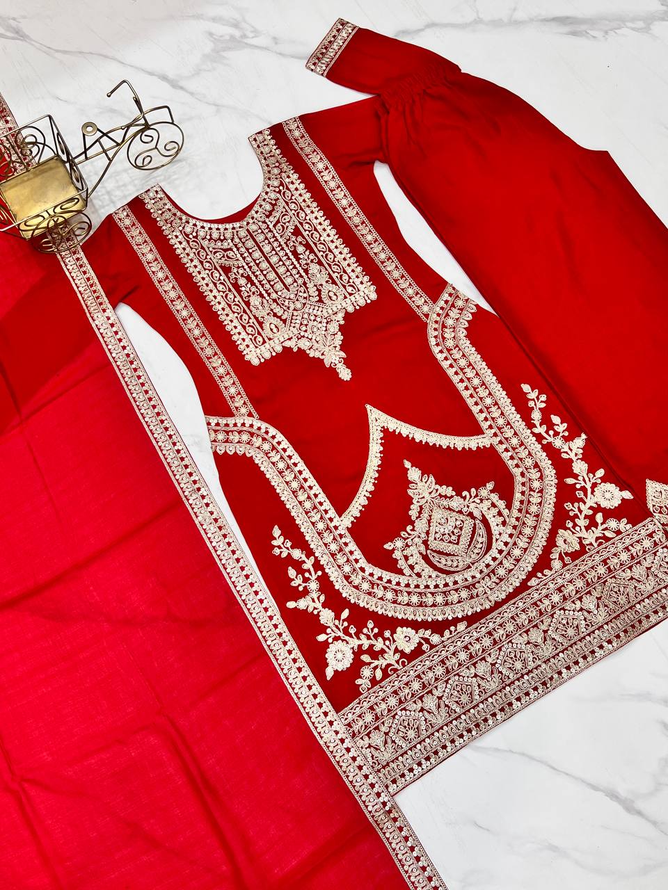 Maroon Vichitra Silk Fabric With Beautiful Embroidery Sequence And Dori Work Suit Set