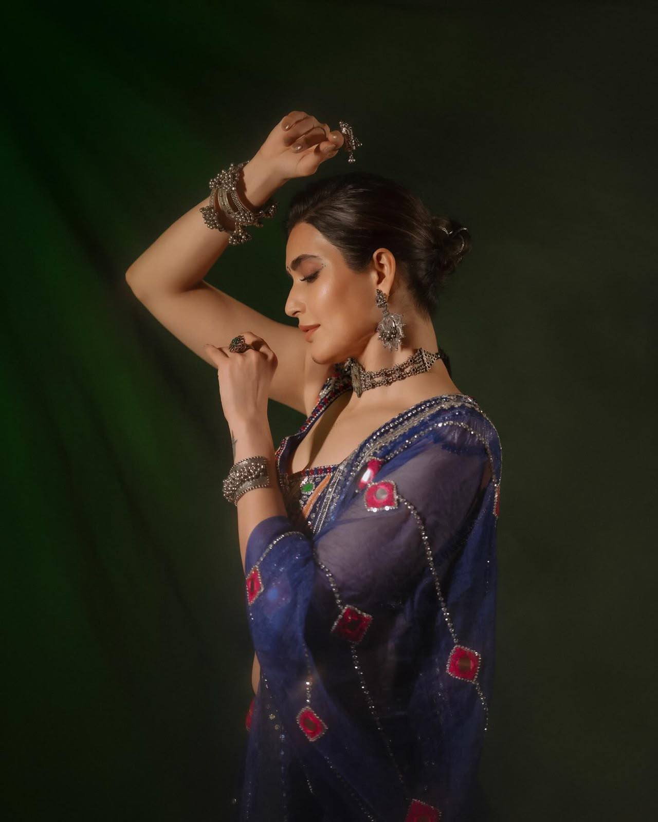 Royal Navy Blue Heavy Muslin Cotton Beautiful Digital Print & Real Mirror Work Navratri Chaniya Choli Set