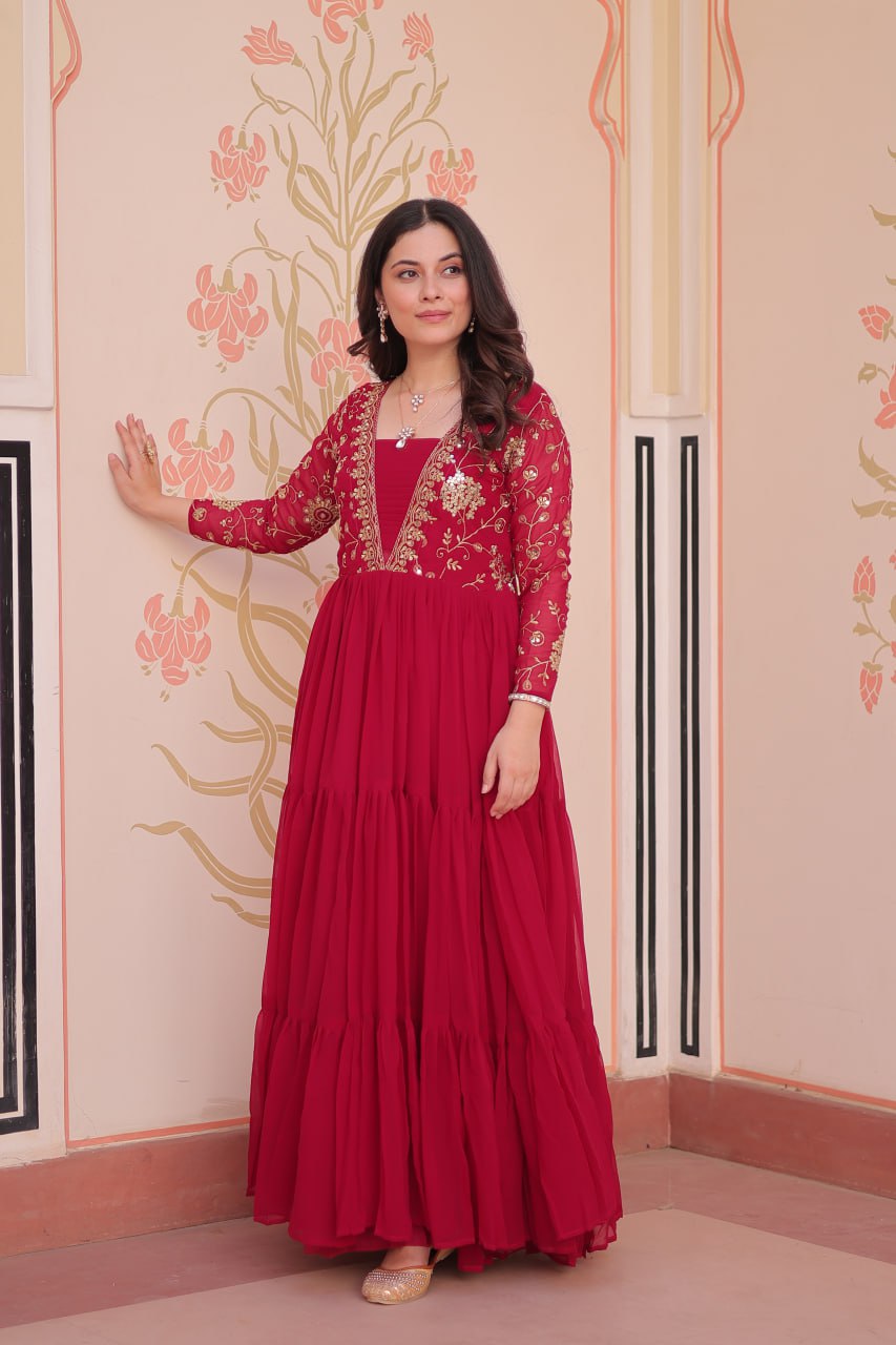 Rani Faux Blooming With Sequins Zari Embroidered Work Gown