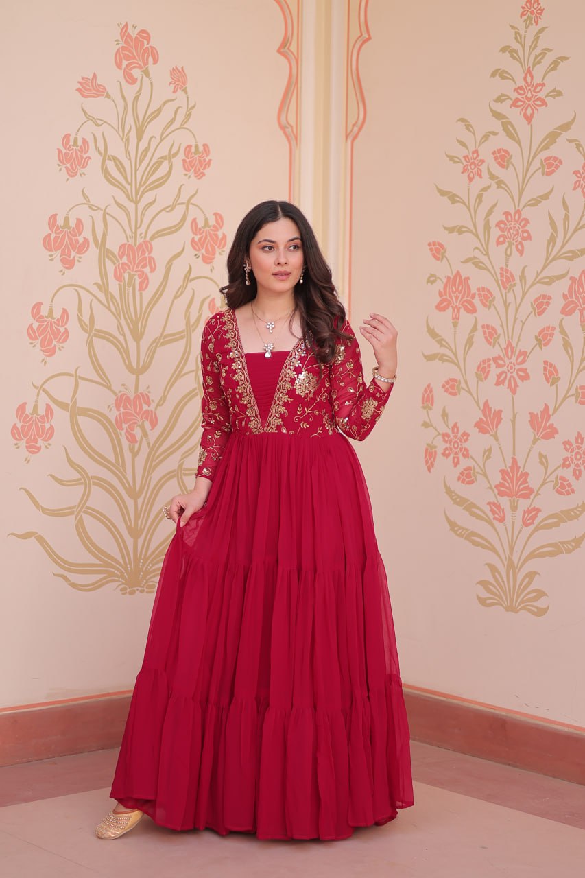 Rani Faux Blooming With Sequins Zari Embroidered Work Gown