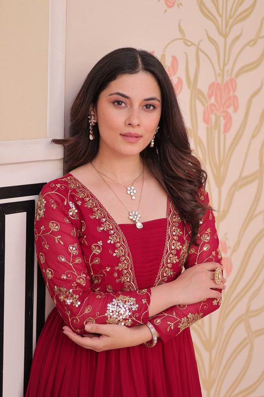 Rani Faux Blooming With Sequins Zari Embroidered Work Gown