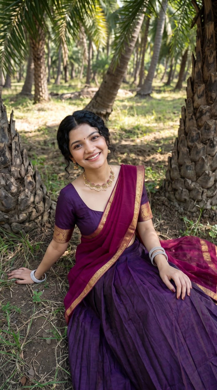 Deep Purple & Magenta Pink Kanci Cotton Silk Zari Weaving Work South Indian Half Saree Langa Voni Set