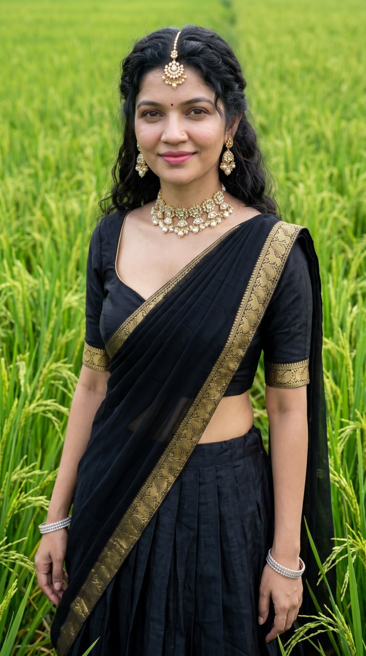 Black Kanci Cotton Silk Zari Weaving Work South Indian Half Saree Langa Voni Set