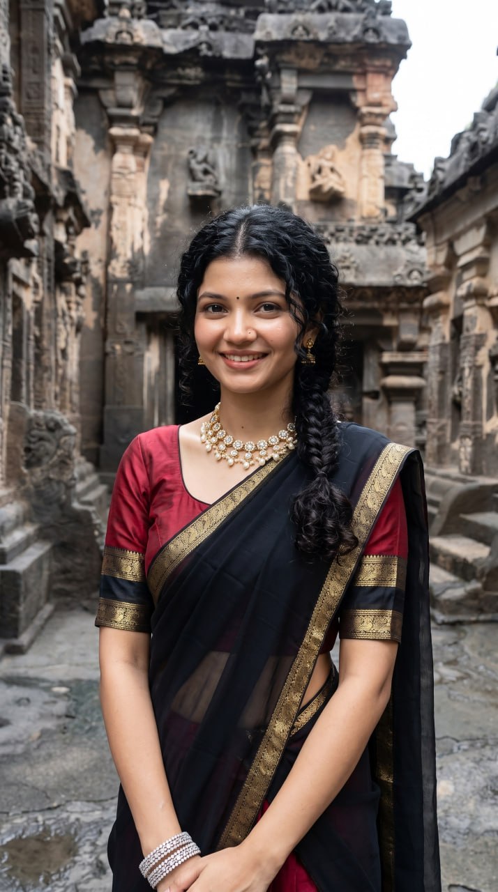 Wine Maroon & Jet Black Kanci Cotton Silk Zari Weaving Work South Indian Half Saree Langa Voni Set