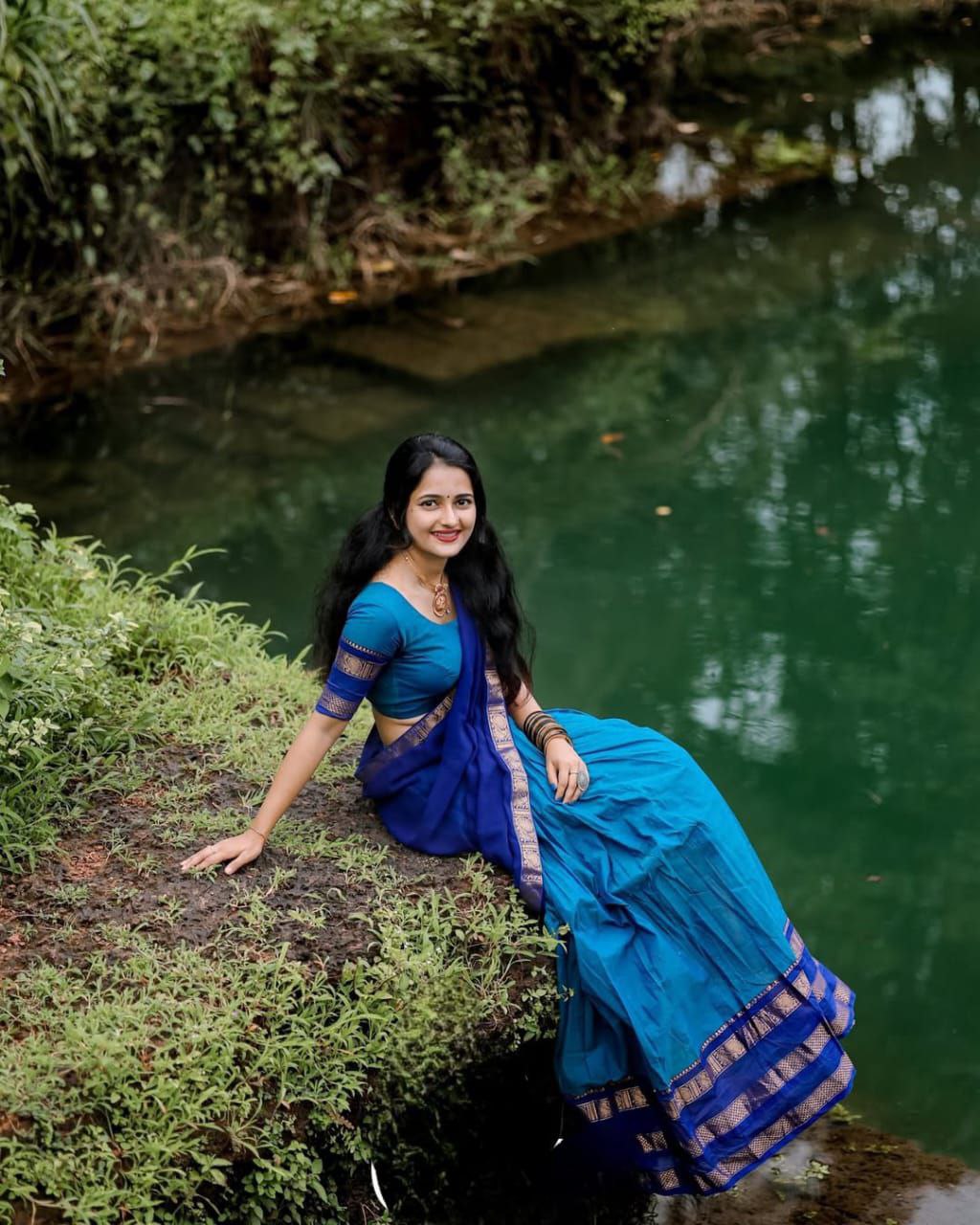 Royal Blue Kanjivaram Silk Half Saree with Rich Zari Weaving Work