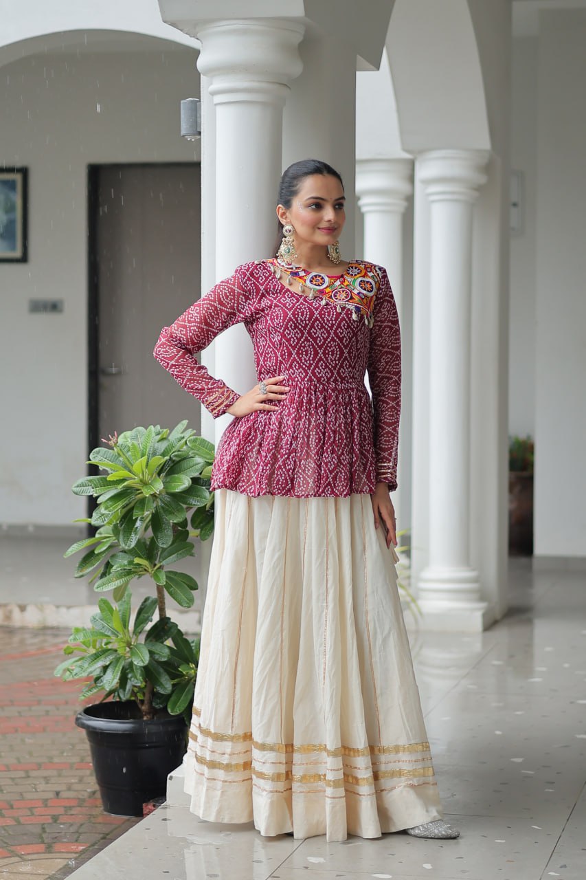 Maroon Attractive Gota Patti Lace Navratri Special Lehenga