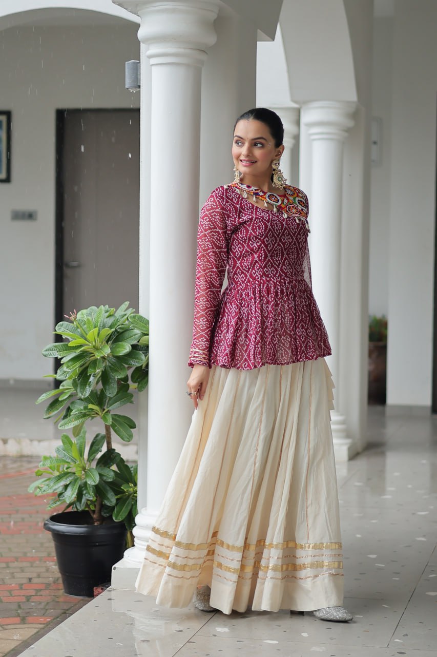 Maroon Attractive Gota Patti Lace Navratri Special Lehenga