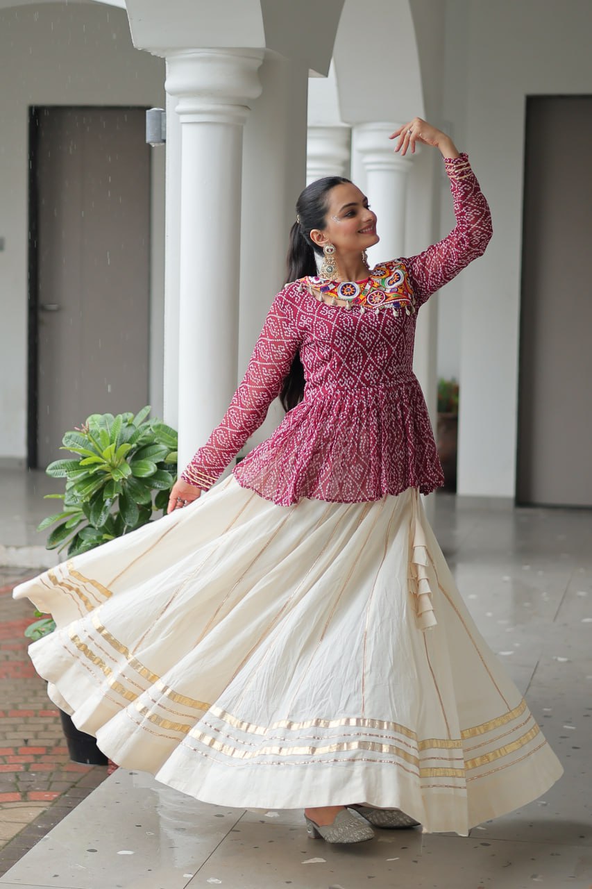 Maroon Attractive Gota Patti Lace Navratri Special Lehenga