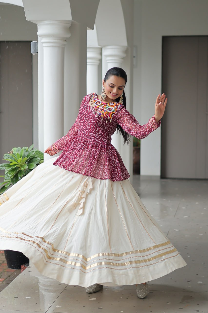 Maroon Attractive Gota Patti Lace Navratri Special Lehenga