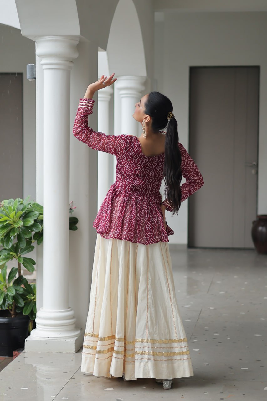 Maroon Attractive Gota Patti Lace Navratri Special Lehenga
