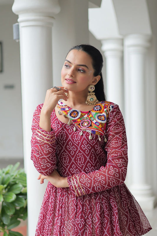 Maroon Attractive Gota Patti Lace Navratri Special Lehenga