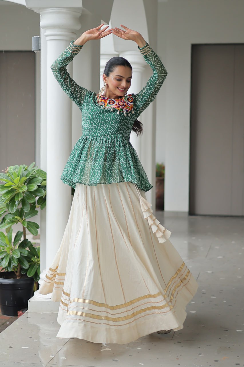 Green Attractive Gota Patti Lace Navratri Special Lehenga