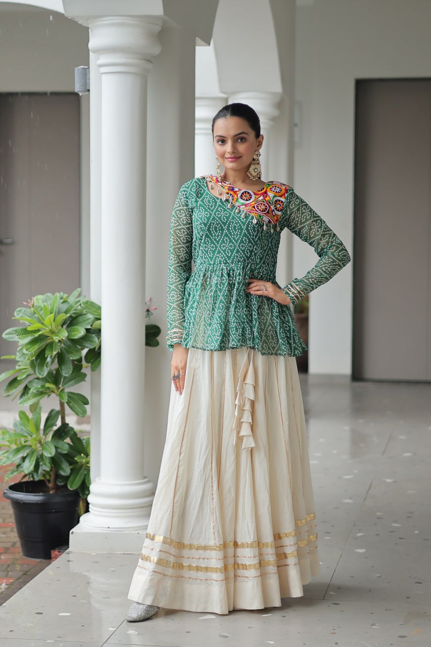 Green Attractive Gota Patti Lace Navratri Special Lehenga
