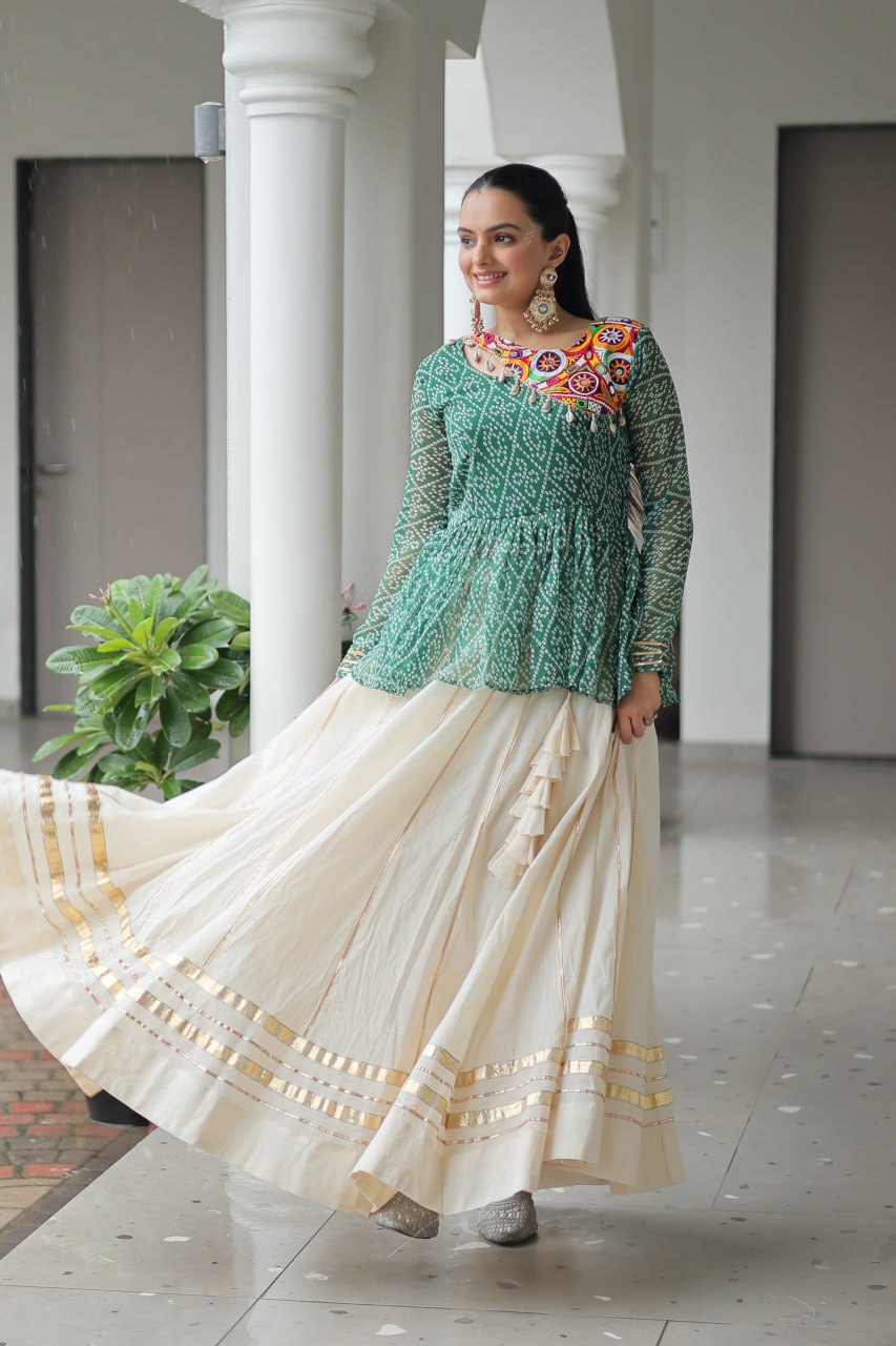 Green Attractive Gota Patti Lace Navratri Special Lehenga