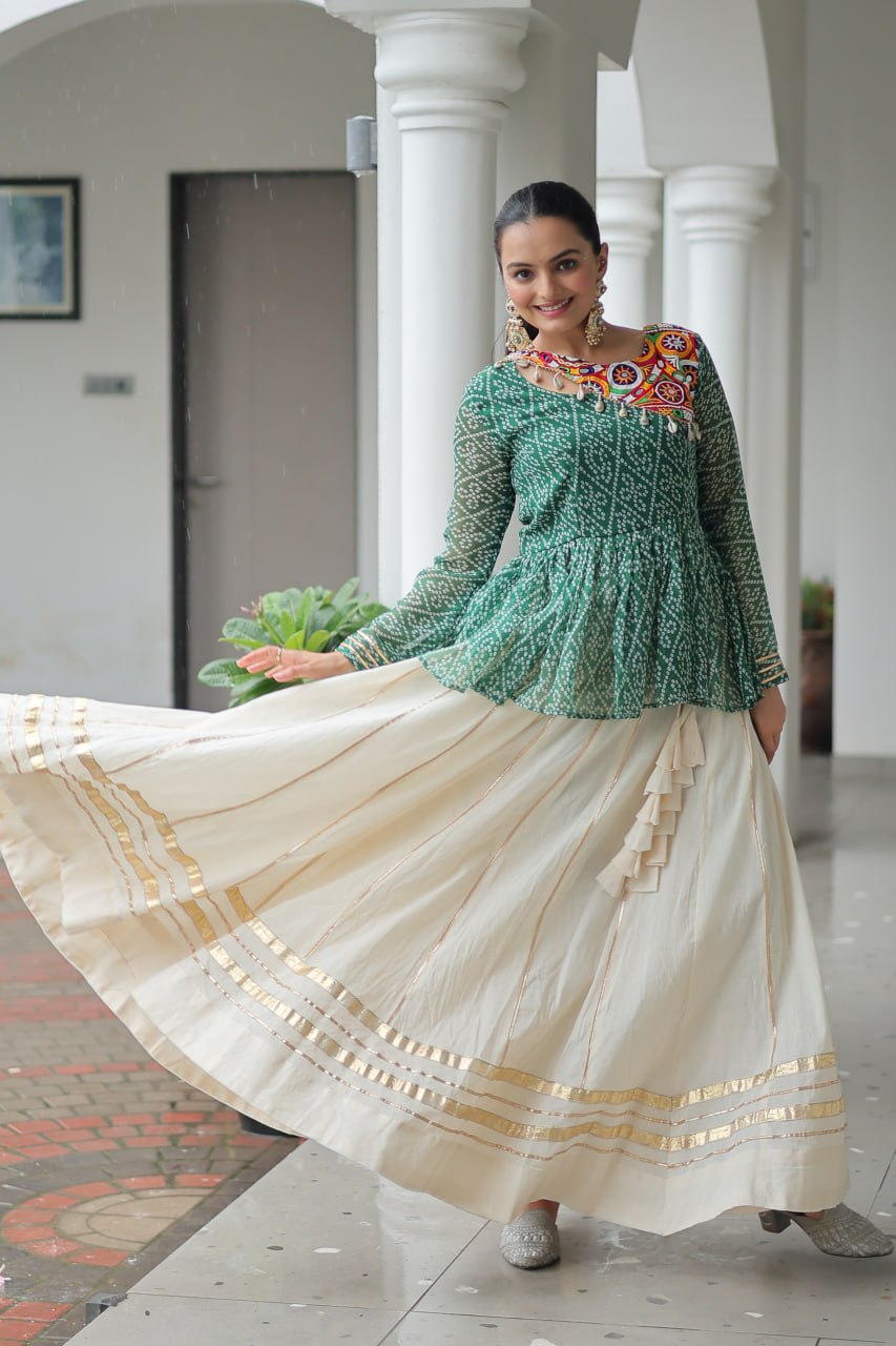 Green Attractive Gota Patti Lace Navratri Special Lehenga