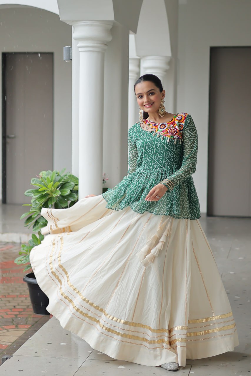 Green Attractive Gota Patti Lace Navratri Special Lehenga
