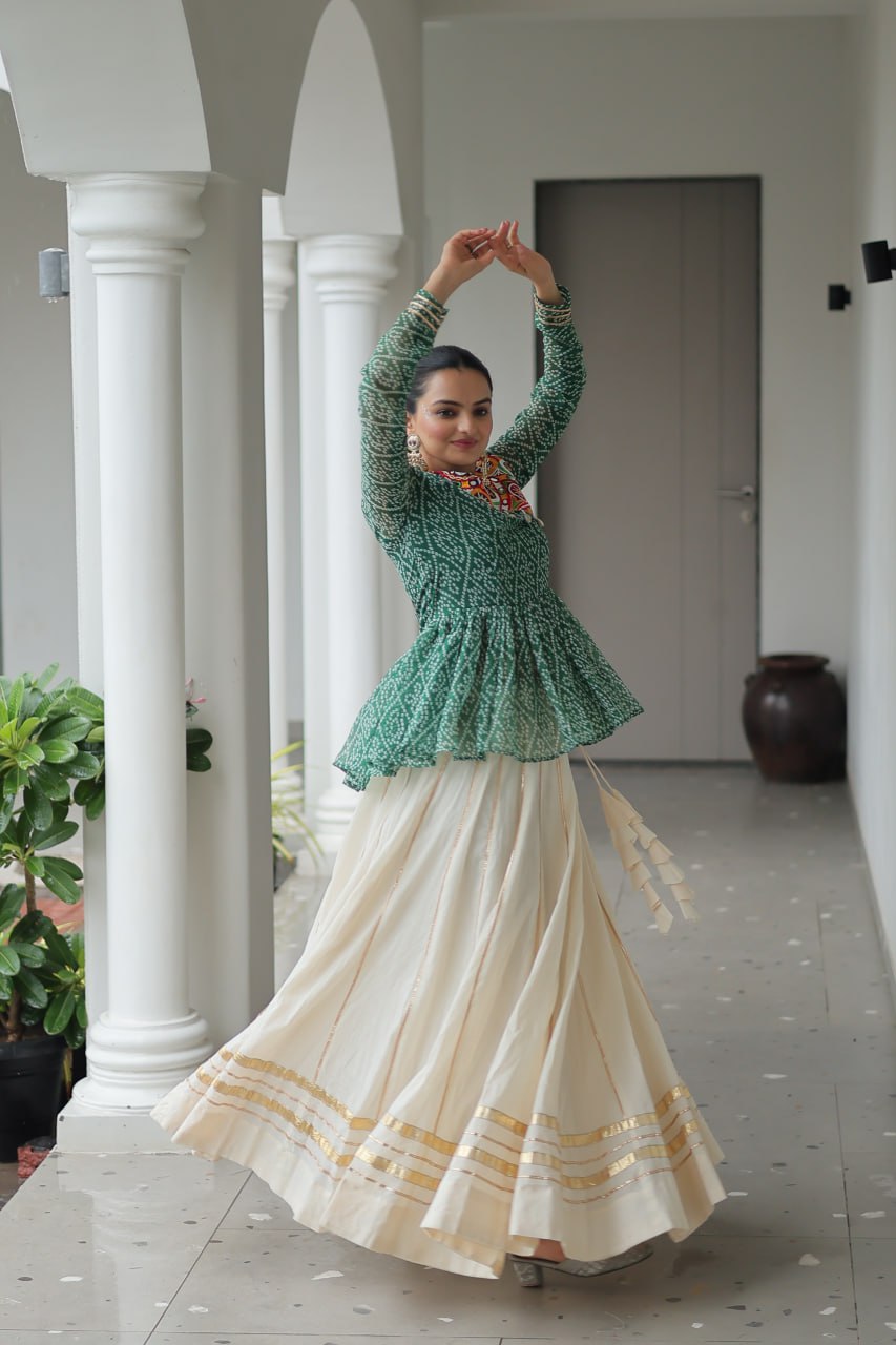 Green Attractive Gota Patti Lace Navratri Special Lehenga