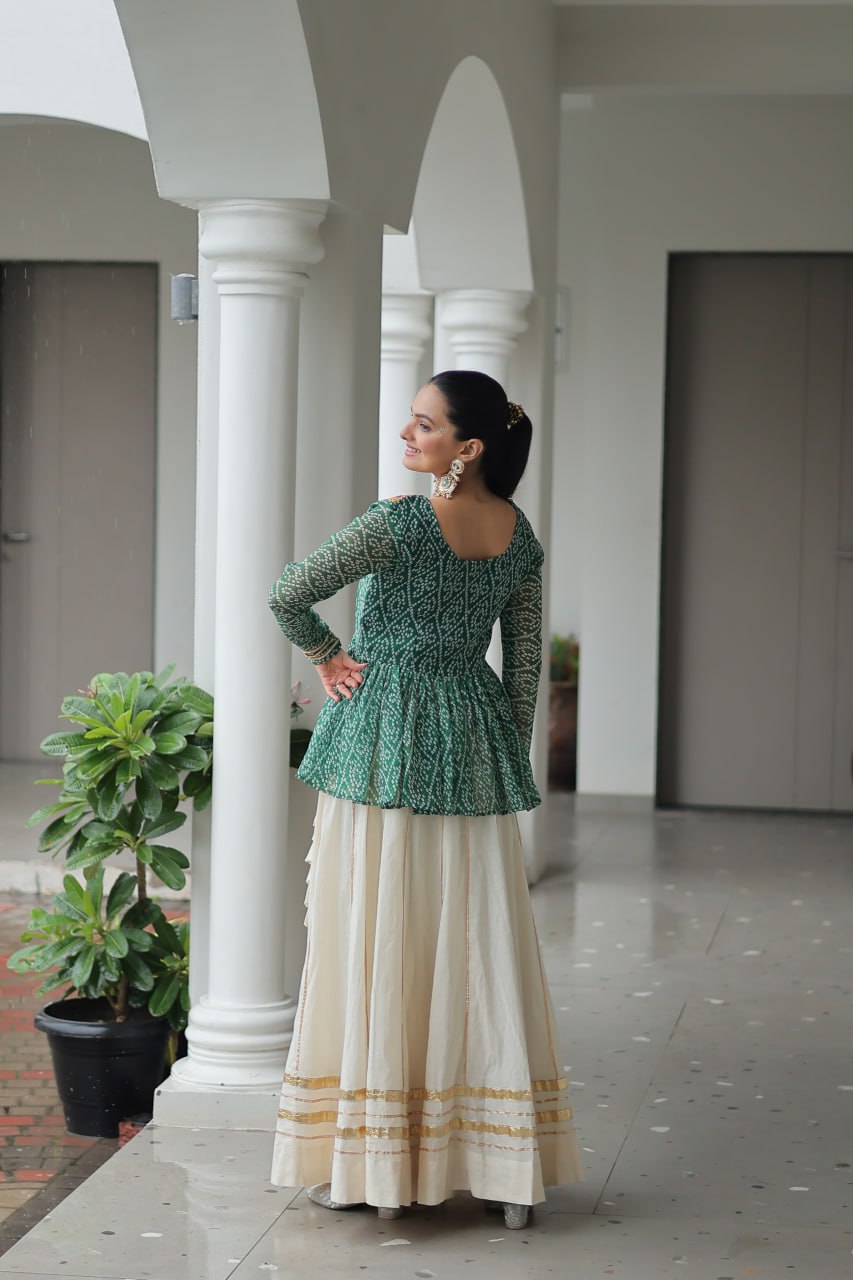 Green Attractive Gota Patti Lace Navratri Special Lehenga