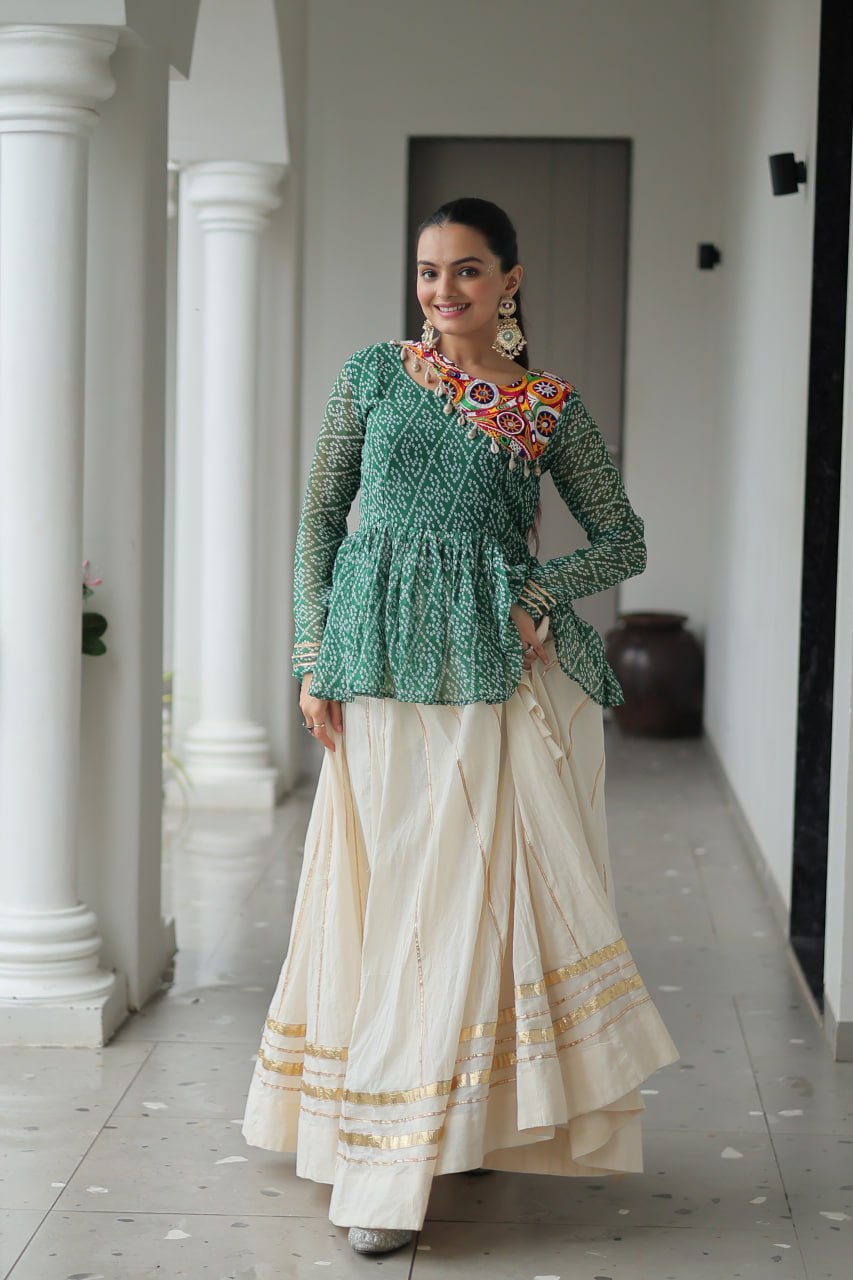 Green Attractive Gota Patti Lace Navratri Special Lehenga