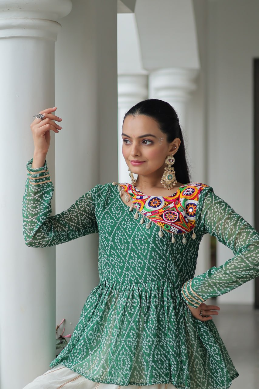 Green Attractive Gota Patti Lace Navratri Special Lehenga