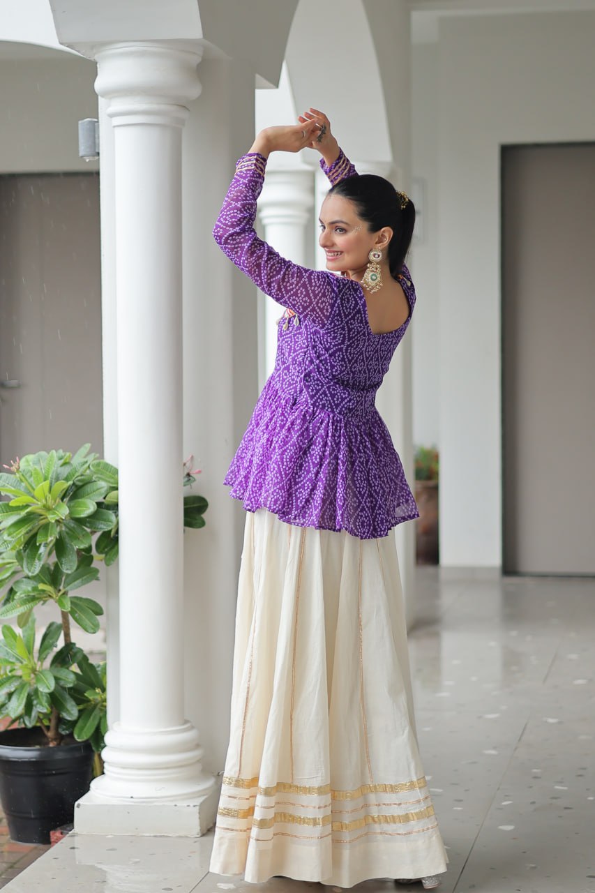 Lavender Attractive Gota Patti Lace Navratri Special Lehenga