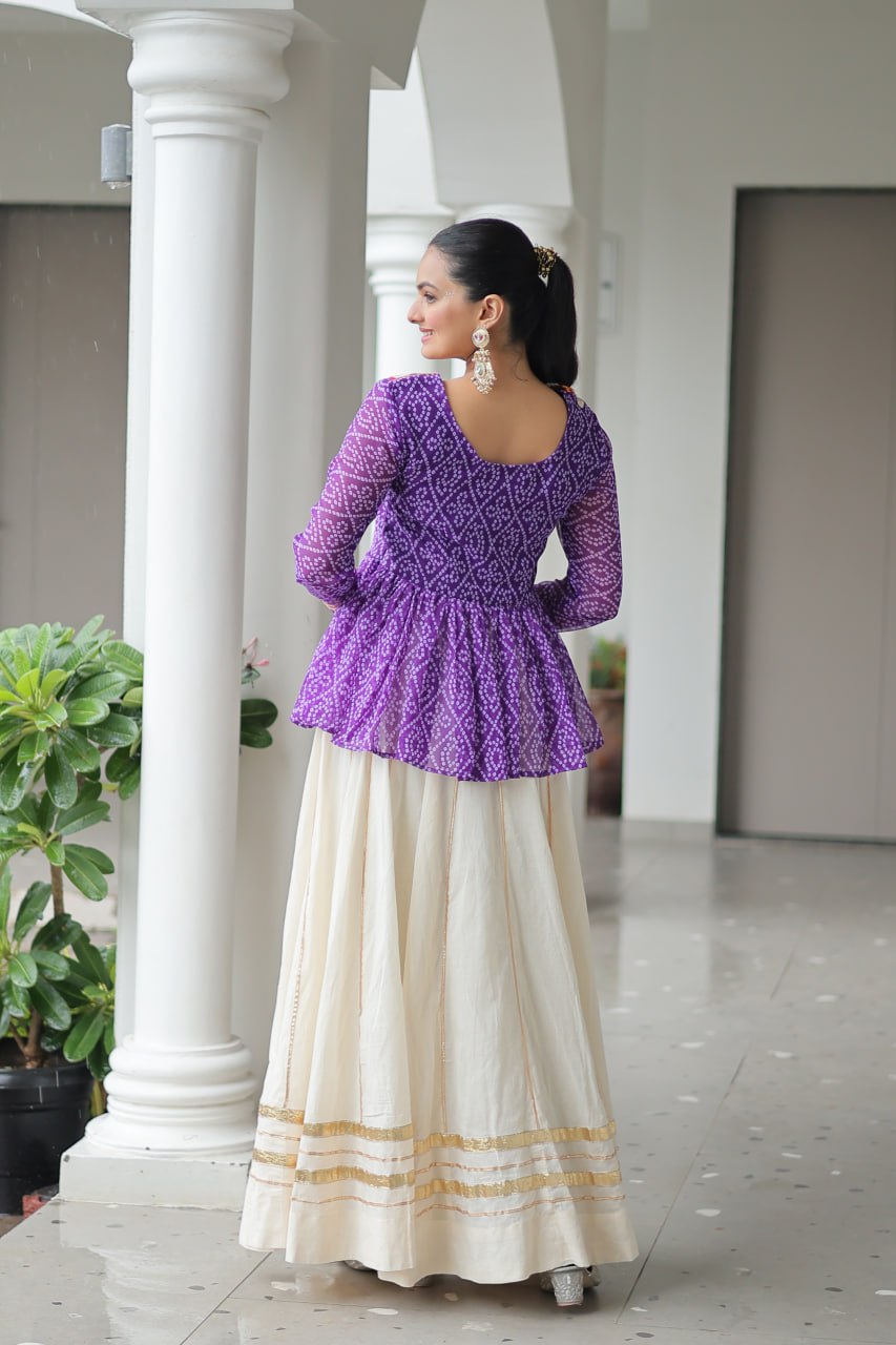 Lavender Attractive Gota Patti Lace Navratri Special Lehenga