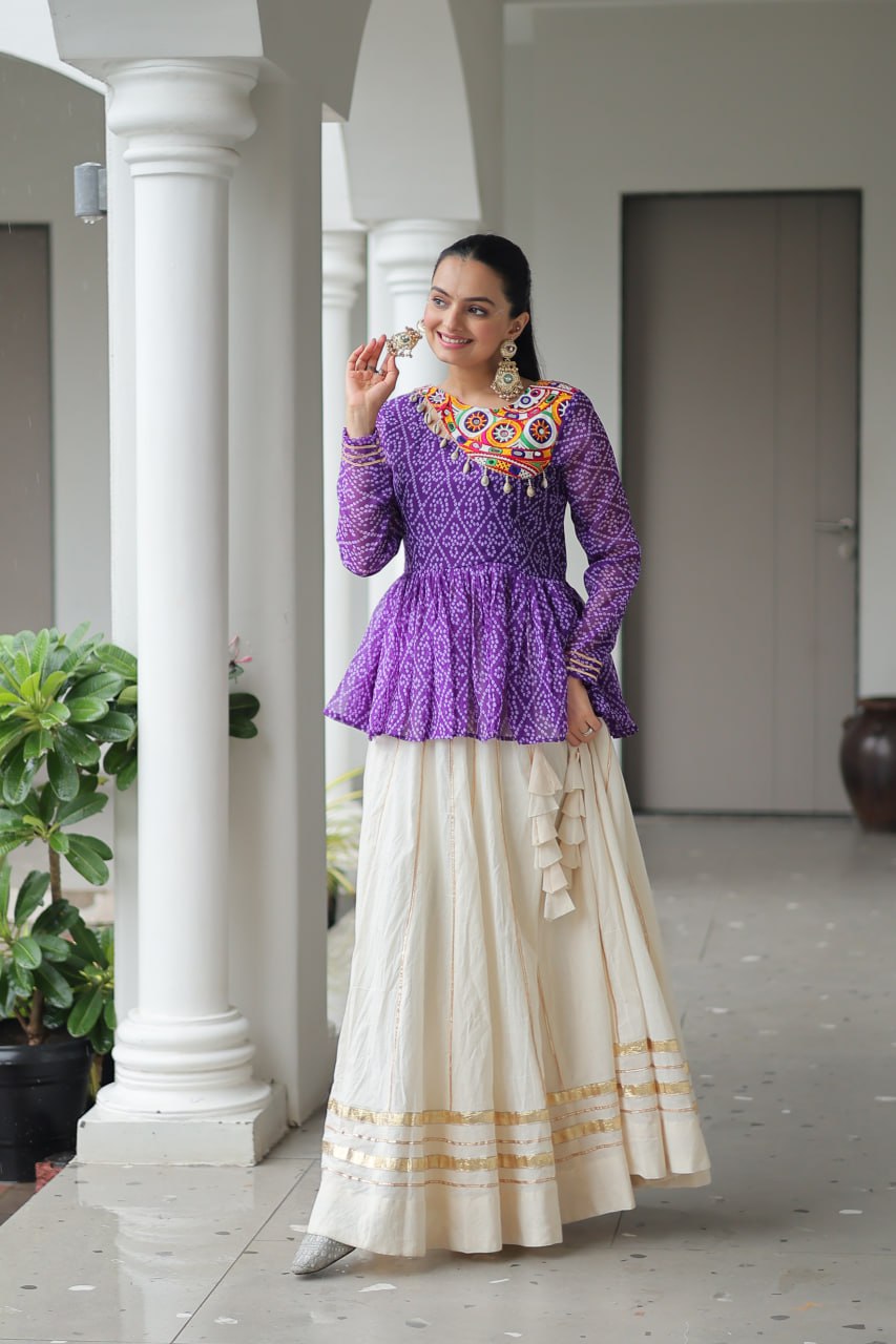 Lavender Attractive Gota Patti Lace Navratri Special Lehenga
