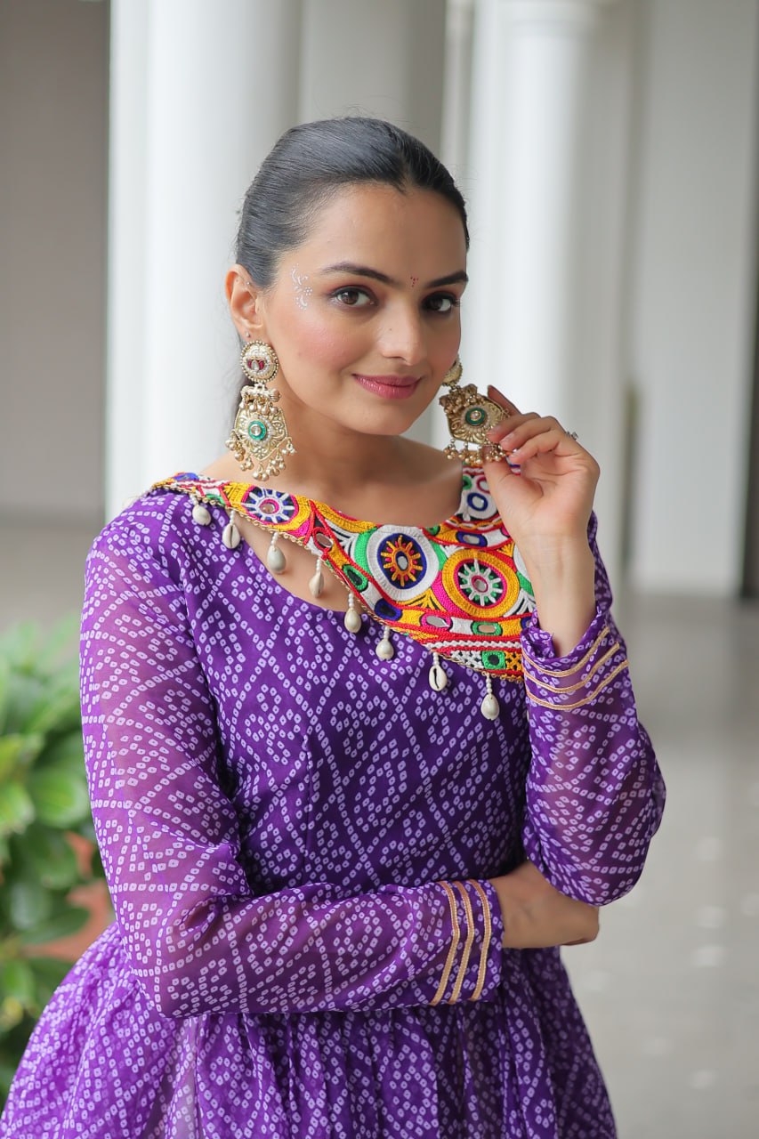 Lavender Attractive Gota Patti Lace Navratri Special Lehenga