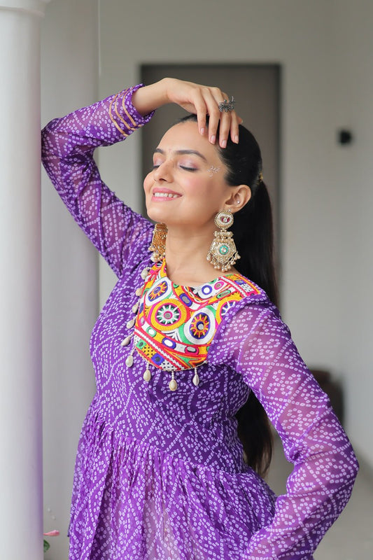 Lavender Attractive Gota Patti Lace Navratri Special Lehenga