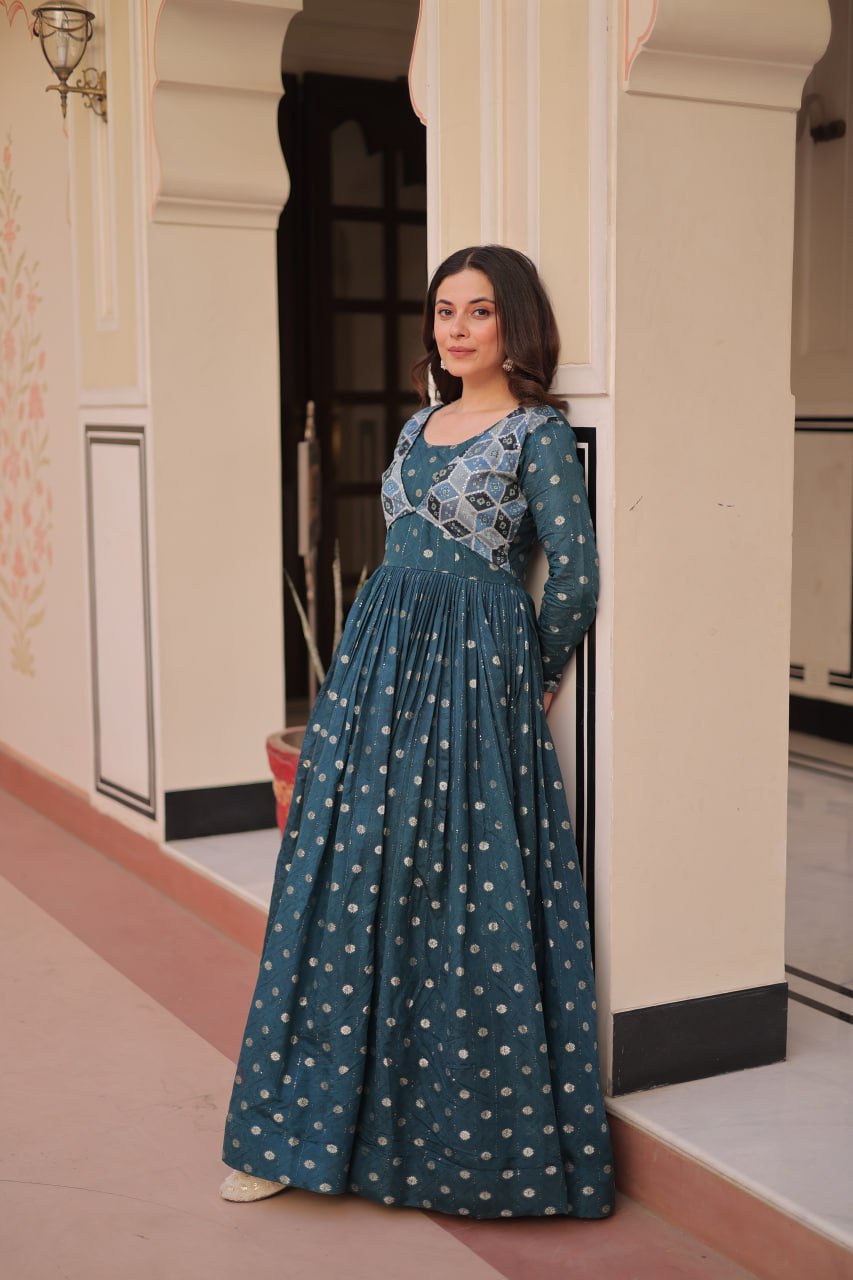 Rama Staple Jequard Weaving Work Gown