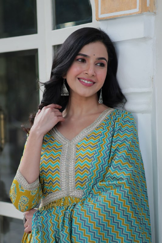 Green Pure Cotton Readymade Kurti With Pant Dupatta Set