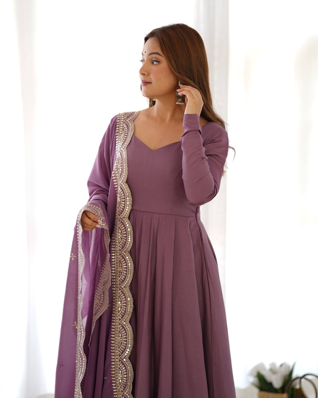 Mauve Pink Fresh Look Chanderi Silk Fully Flair Anarkali Suit