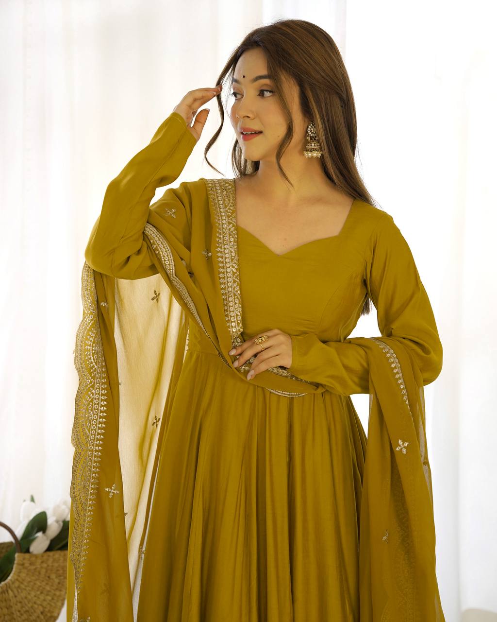 Mehandi Fresh Look Chanderi Silk Fully Flair Anarkali Suit
