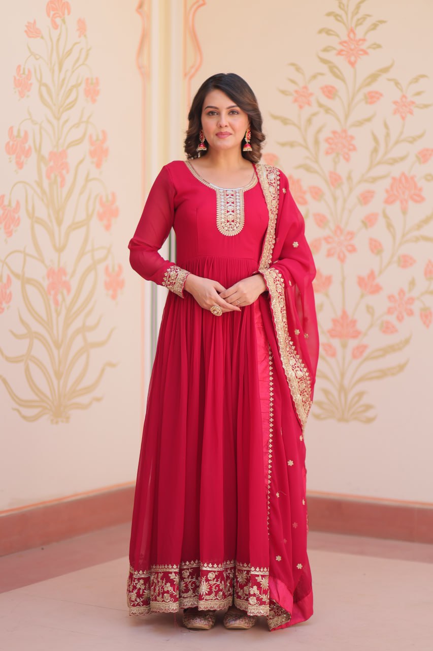 Rani Faux Blooming Georgette With Zari Sequins Embroidered Work Gown