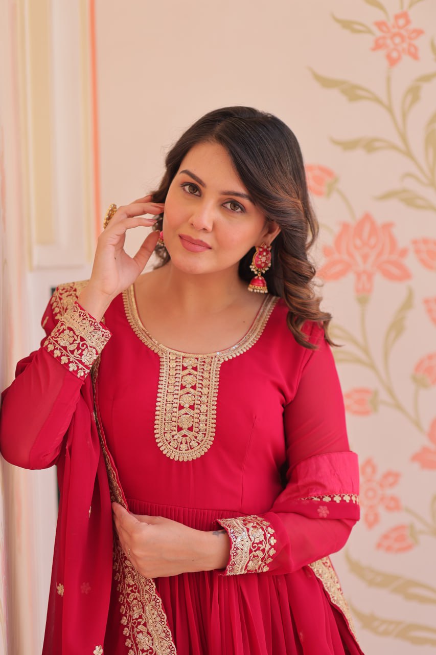 Rani Faux Blooming Georgette With Zari Sequins Embroidered Work Gown
