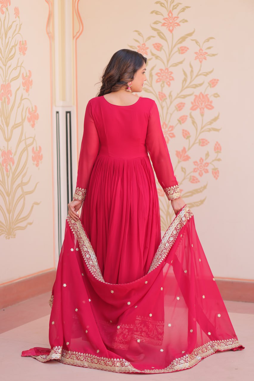 Rani Faux Blooming Georgette With Zari Sequins Embroidered Work Gown