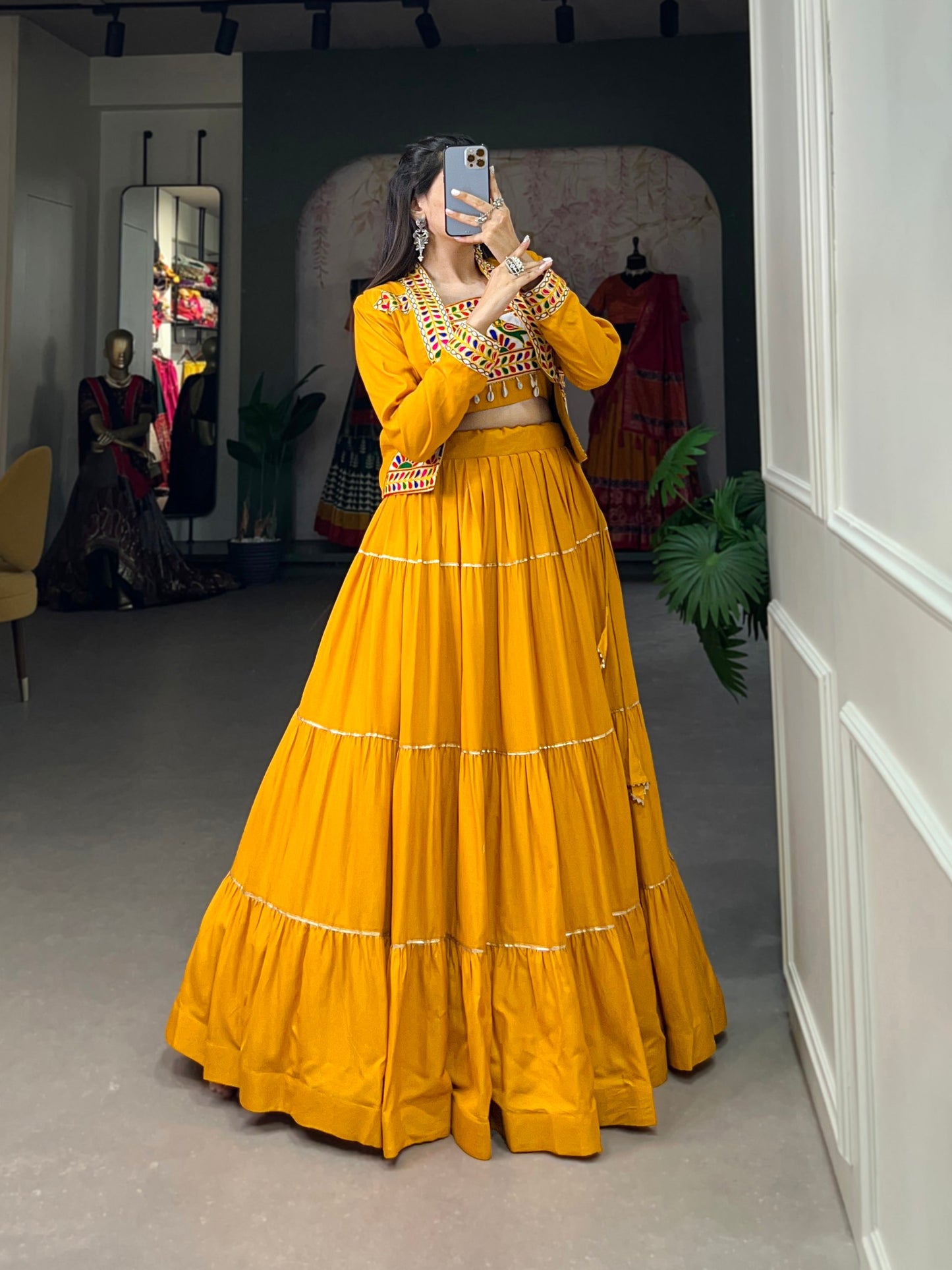 Musterd Pure Rayon Plain And Gamthi With Kodi Work Navaratri Lehenga Choli