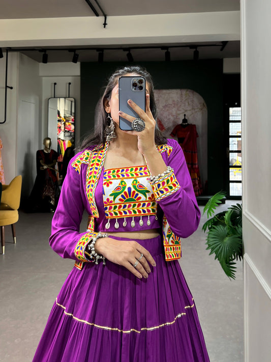 Purple Pure Rayon Plain And Gamthi With Kodi Work Navaratri Lehenga Choli