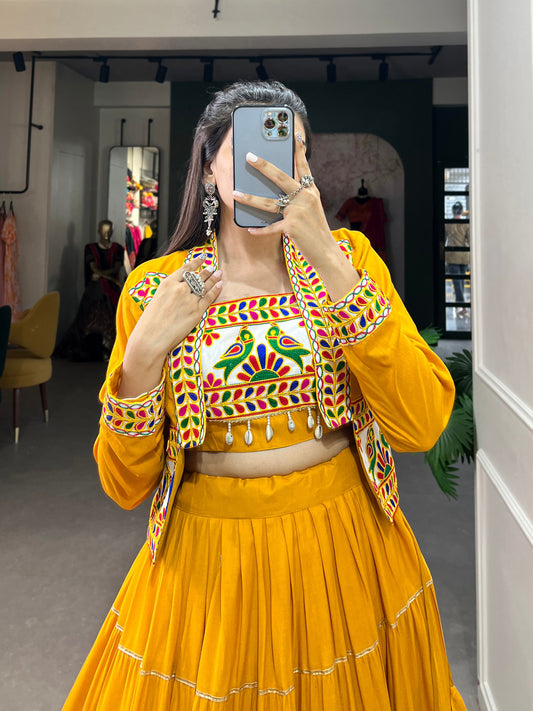 Musterd Pure Rayon Plain And Gamthi With Kodi Work Navaratri Lehenga Choli