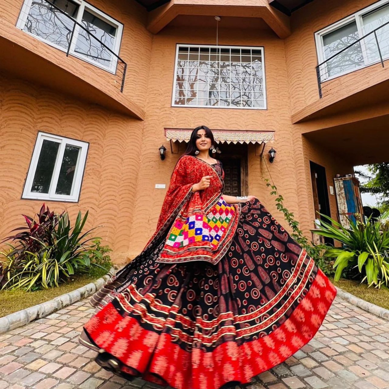 Maroon Multicolor Beautiful Digital Print Real Mirror Work Navratri Lehenga Choli