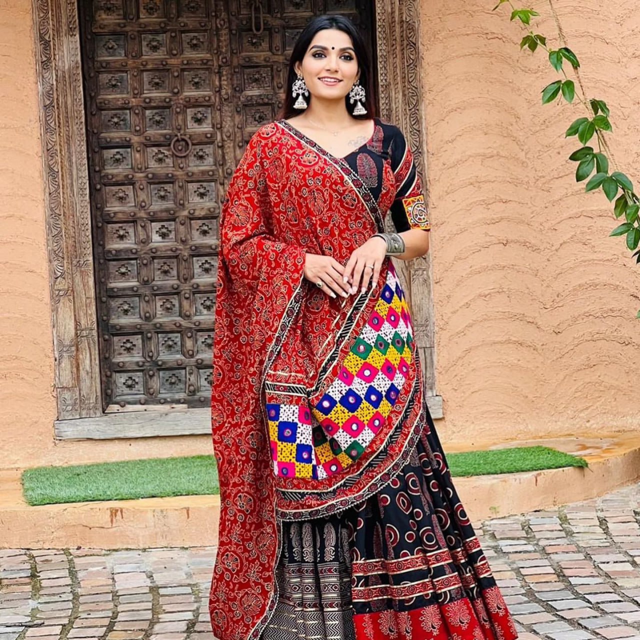 Maroon Multicolor Beautiful Digital Print Real Mirror Work Navratri Lehenga Choli