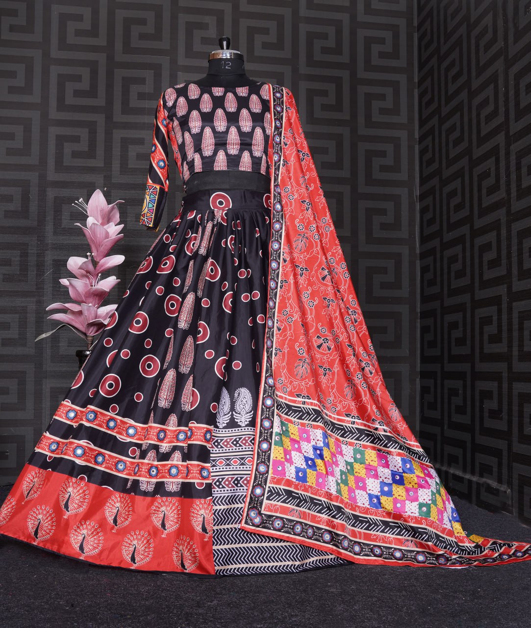 Maroon Multicolor Beautiful Digital Print Real Mirror Work Navratri Lehenga Choli