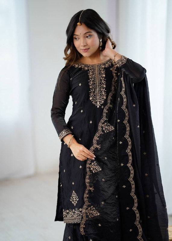 Black Georgette Lukhnowi Sequence Work Anarkali Salwar Sharara Suit