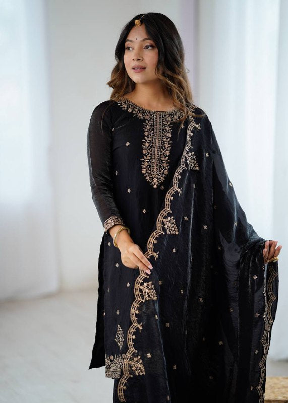 Black Georgette Lukhnowi Sequence Work Anarkali Salwar Sharara Suit
