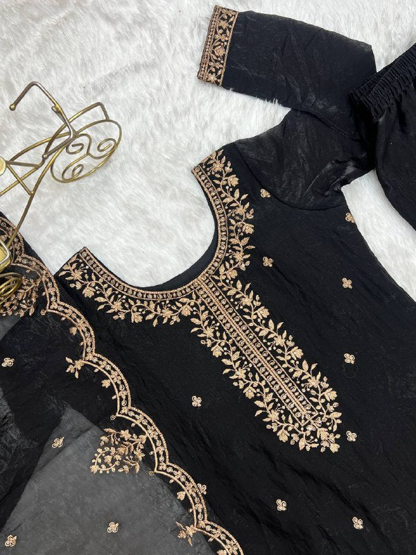 Black Georgette Lukhnowi Sequence Work Anarkali Salwar Sharara Suit