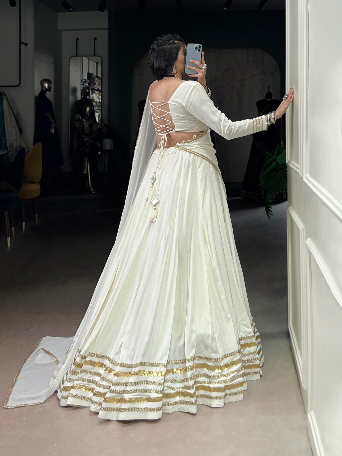 White Pure Rayon Original Mirror With Gotta Patti Work Navaratri Lehenga Choli