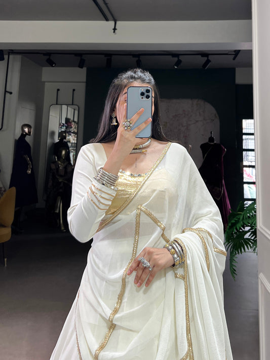 White Pure Rayon Original Mirror With Gotta Patti Work Navaratri Lehenga Choli